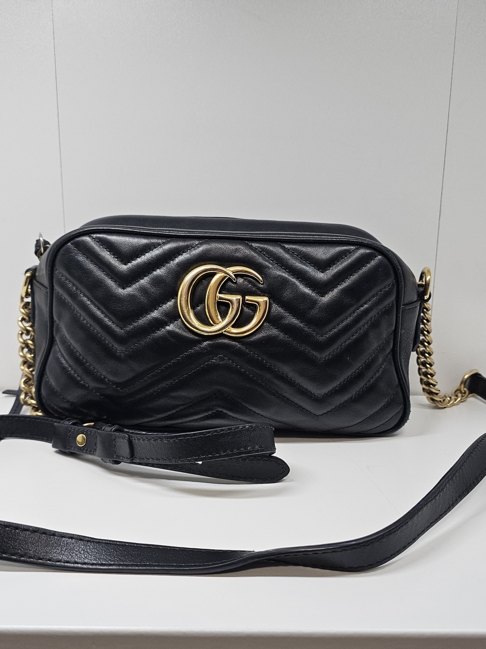 Gucci Black GG Marmont Matelassé Leather Camera Bag